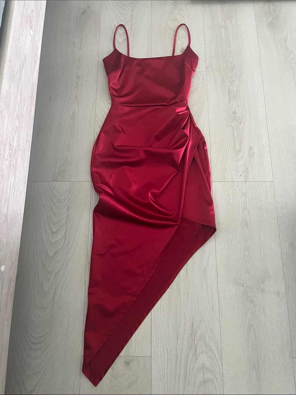 Windsor Red Satin Asymmetrical Slip Dress